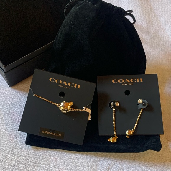 Coach Jewelry - COACH gold slider bracelet and matching earrings